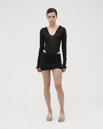 HOODED BODYSUIT IN BLACK