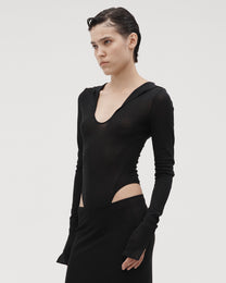 HOODED BODYSUIT IN BLACK