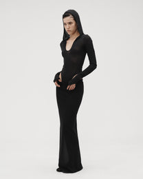 HOODED BODYSUIT IN BLACK