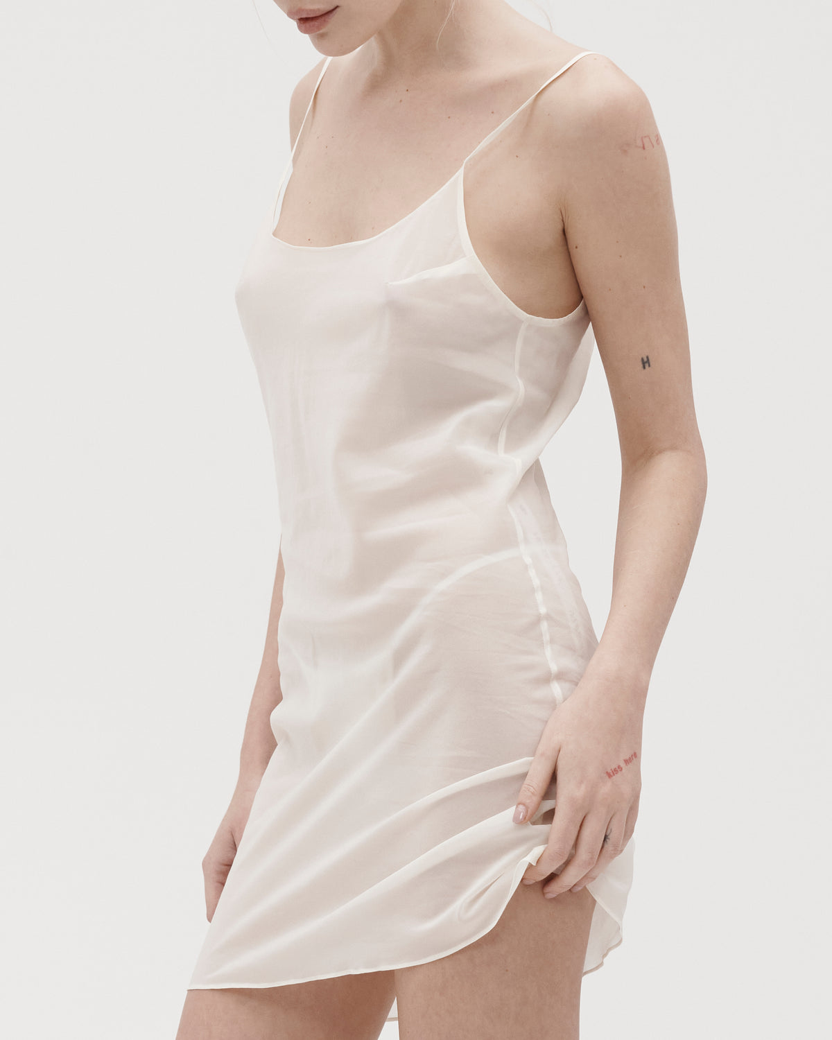 SILK CAMI MINI DRESS IN IVORY
