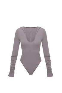 HOODED BODYSUIT IN AMETHYST