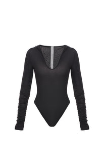 HOODED BODYSUIT IN BLACK