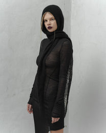 HANDCRAFTED KID SILKHASE MOHAIR HOODED SCARF IN BLACK