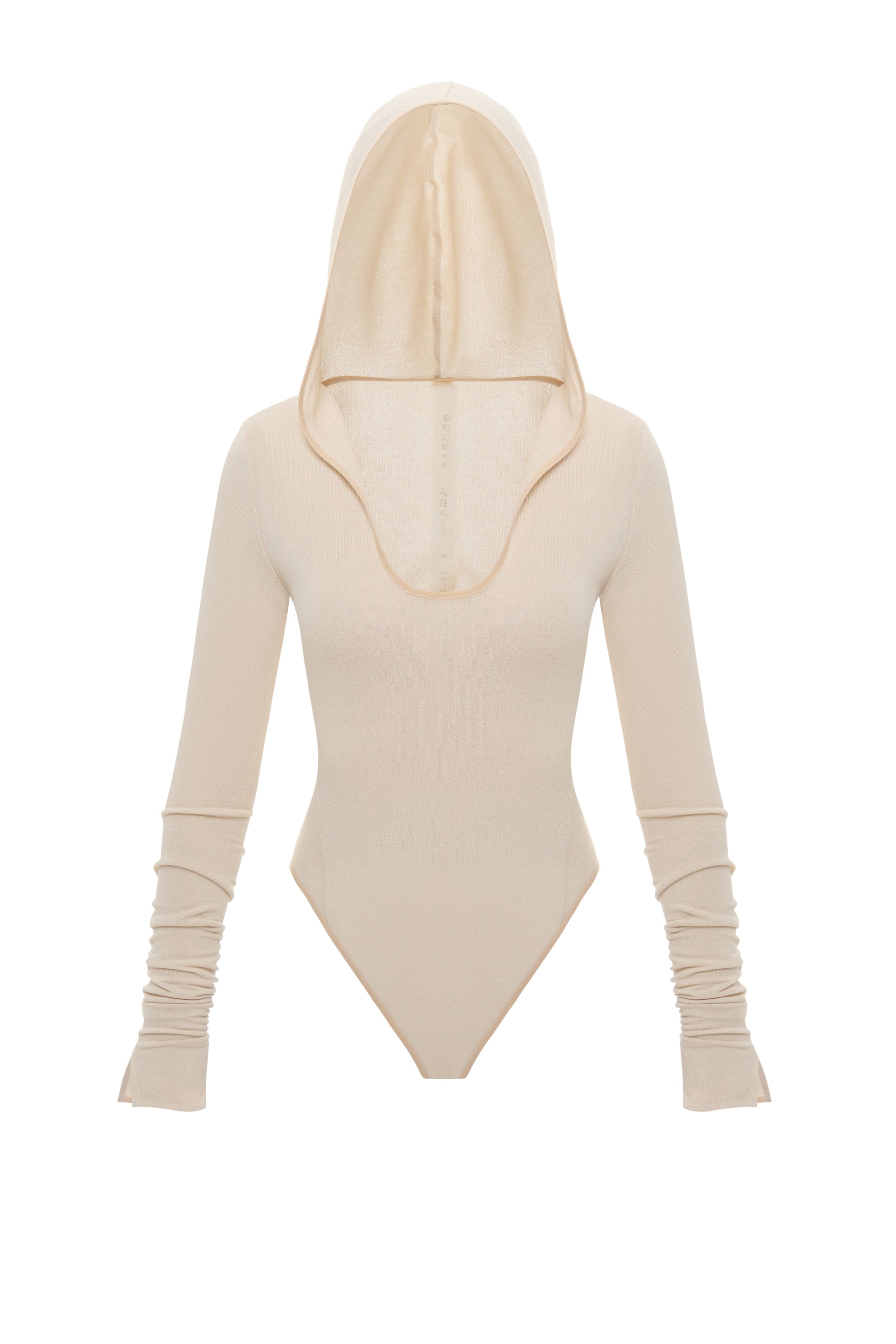 HOODED BODYSUIT IN BEIGE