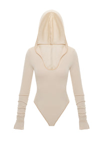 HOODED BODYSUIT IN BEIGE