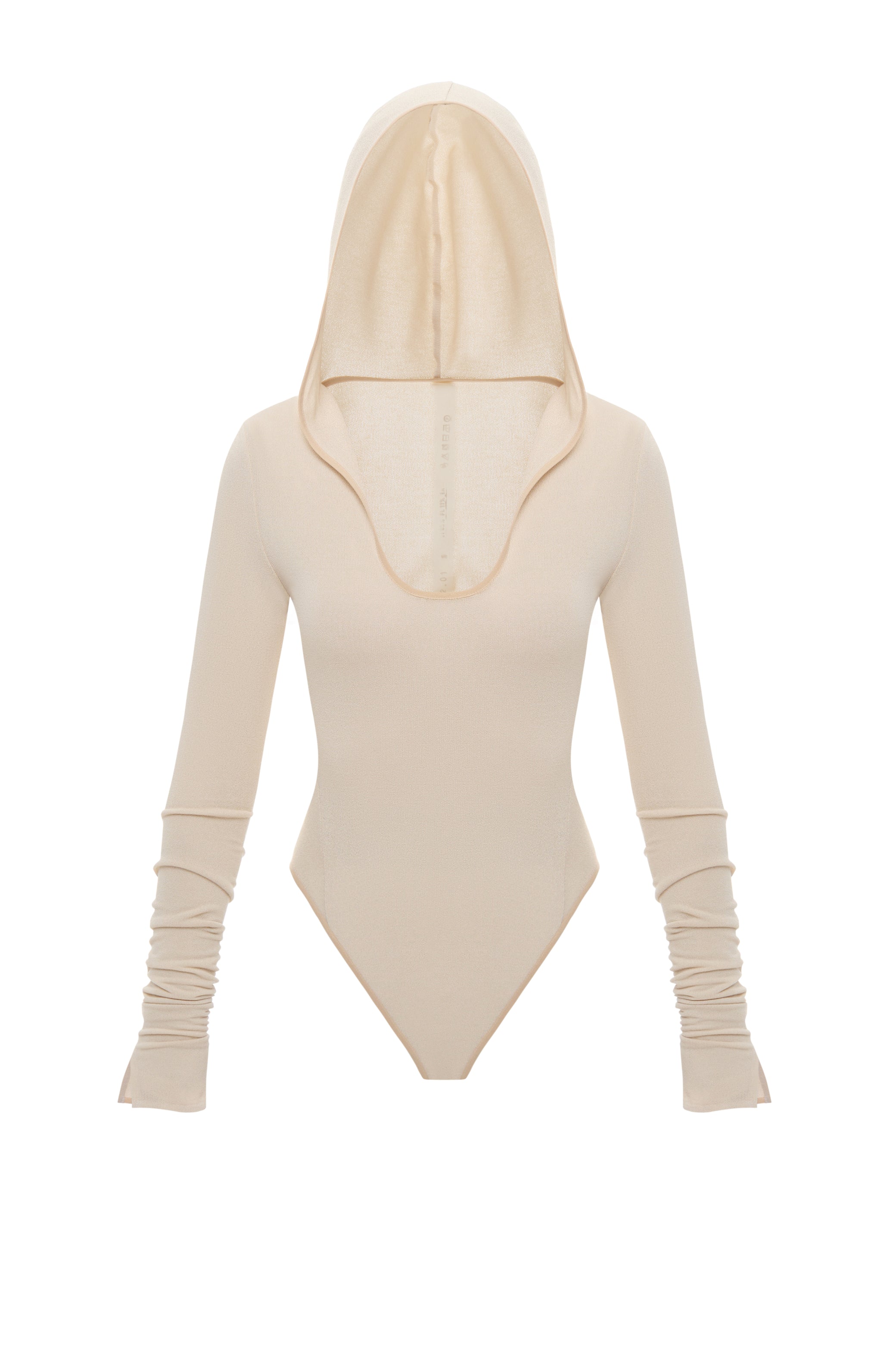 HOODED BODYSUIT IN BEIGE