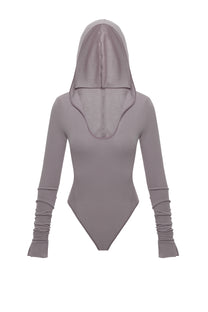 HOODED BODYSUIT IN AMETHYST
