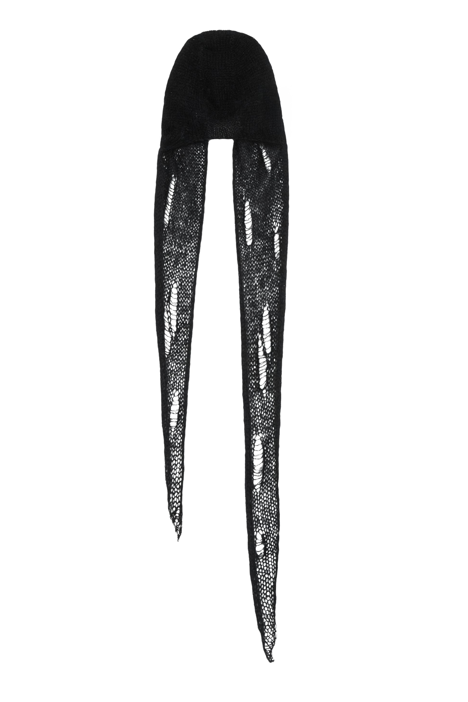 HANDCRAFTED KID SILKHASE MOHAIR HOODED SCARF IN BLACK