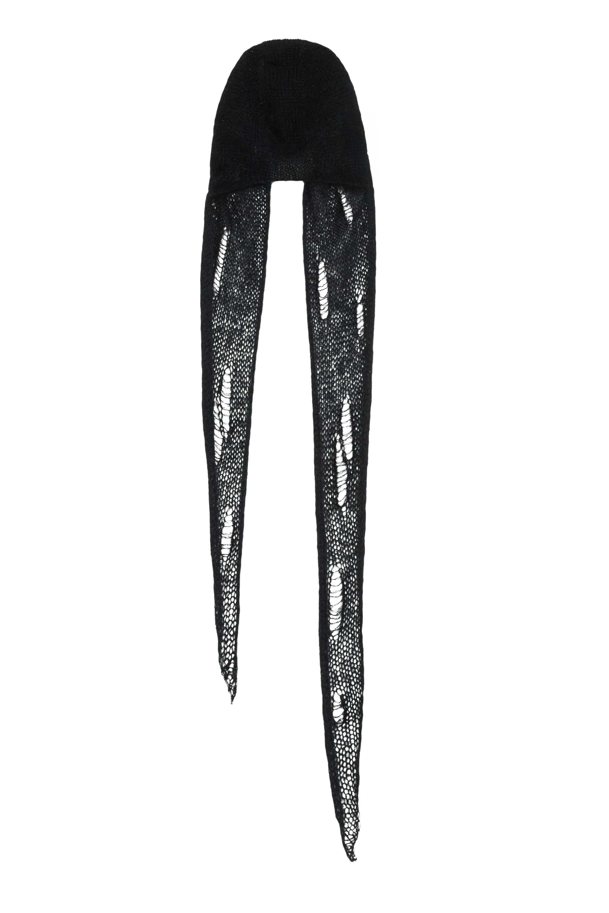 HANDCRAFTED KID SILKHASE MOHAIR HOODED SCARF IN BLACK