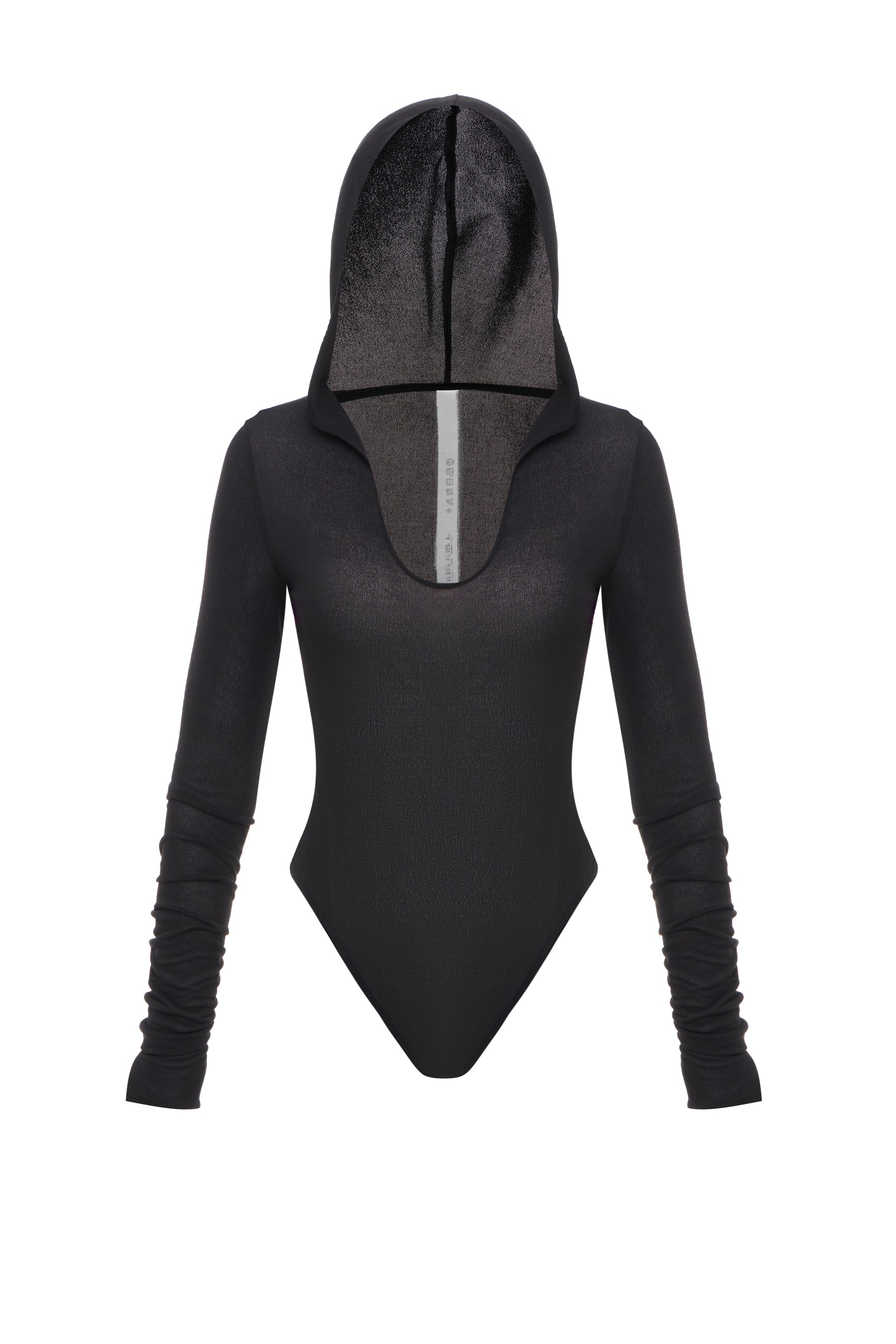 HOODED BODYSUIT IN BLACK