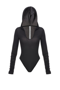 HOODED BODYSUIT IN BLACK