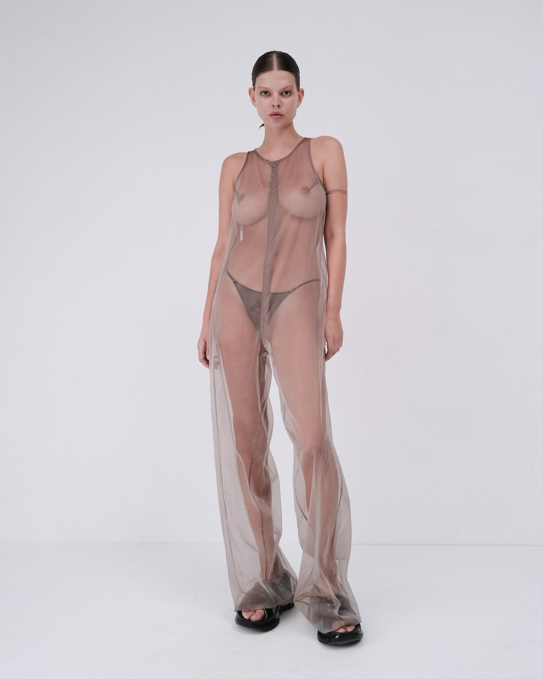 TRANSPARENT JUMPSUIT IN DUST PINK