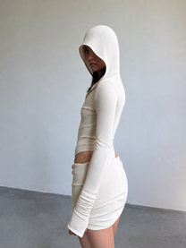 HOODED BODYSUIT IN BEIGE