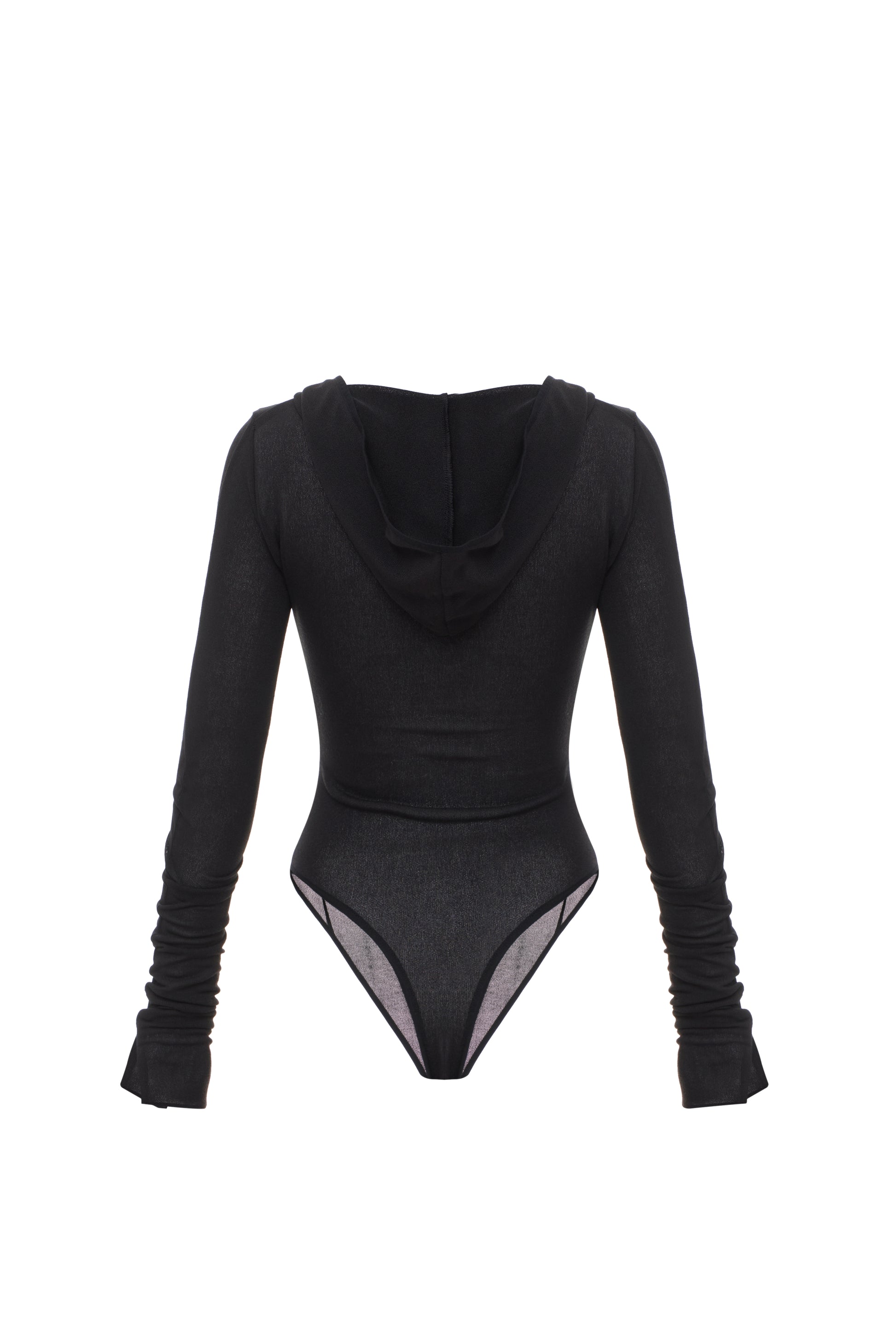 HOODED BODYSUIT IN BLACK