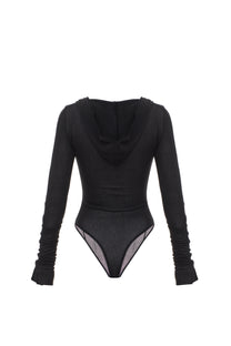 HOODED BODYSUIT IN BLACK