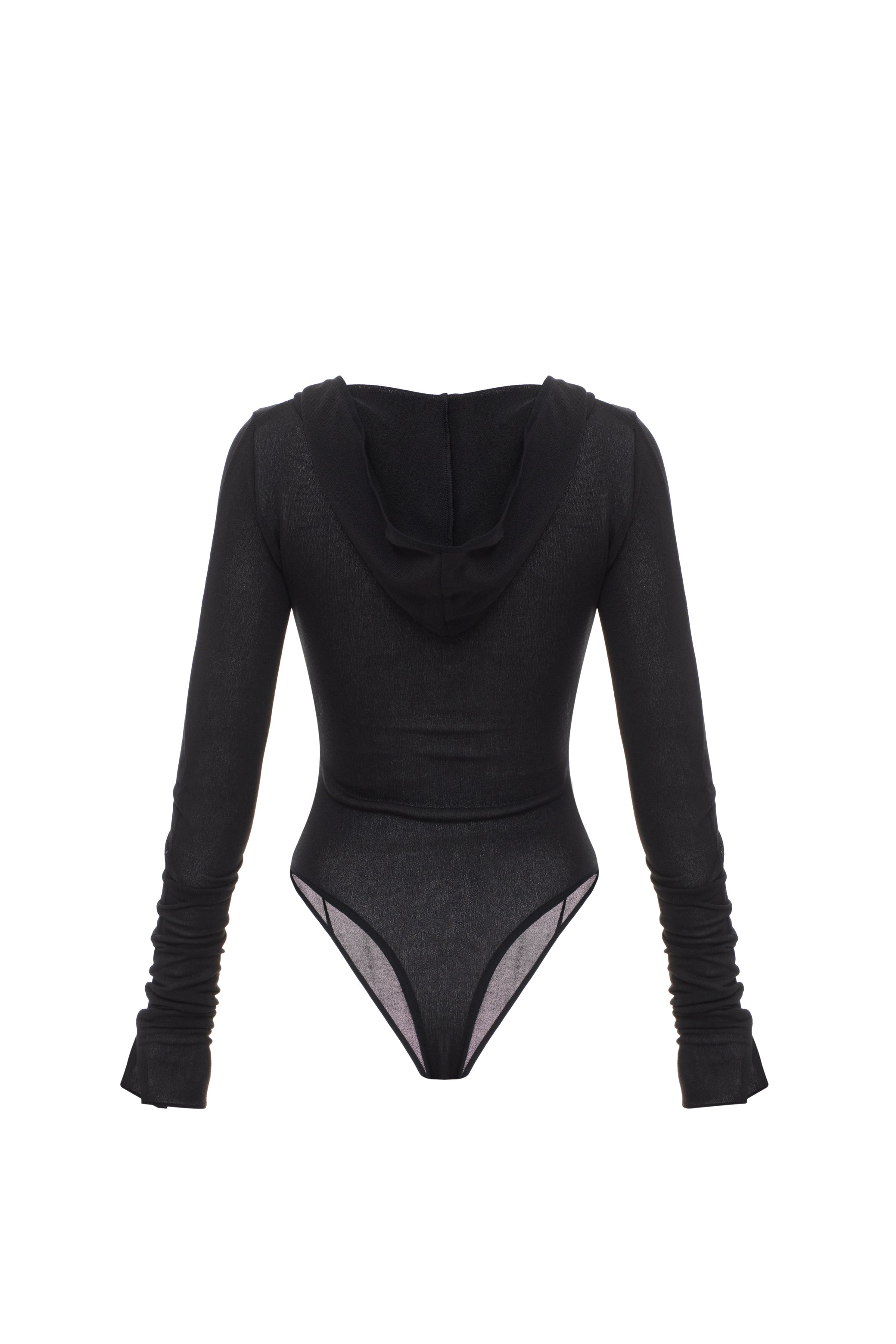 HOODED BODYSUIT IN BLACK