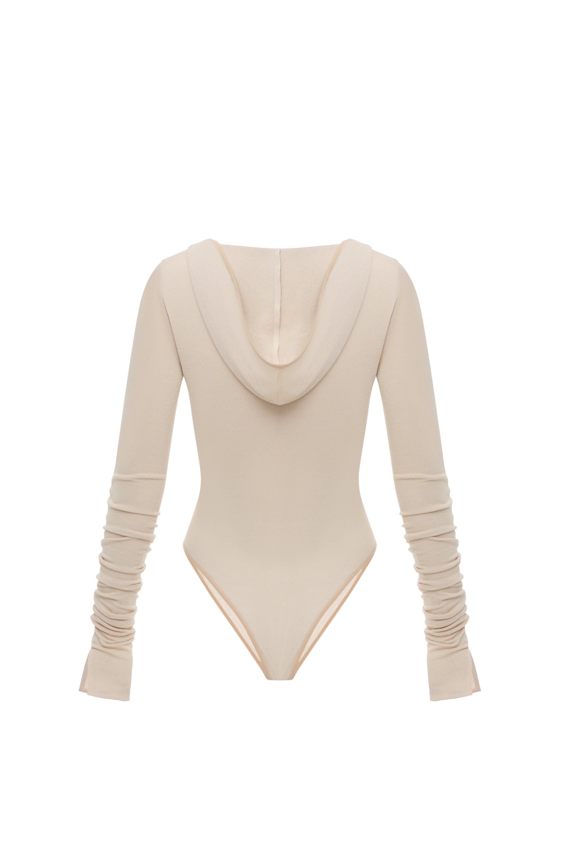 HOODED BODYSUIT IN BEIGE