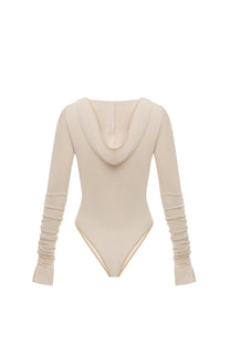HOODED BODYSUIT IN BEIGE