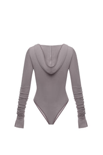 HOODED BODYSUIT IN AMETHYST
