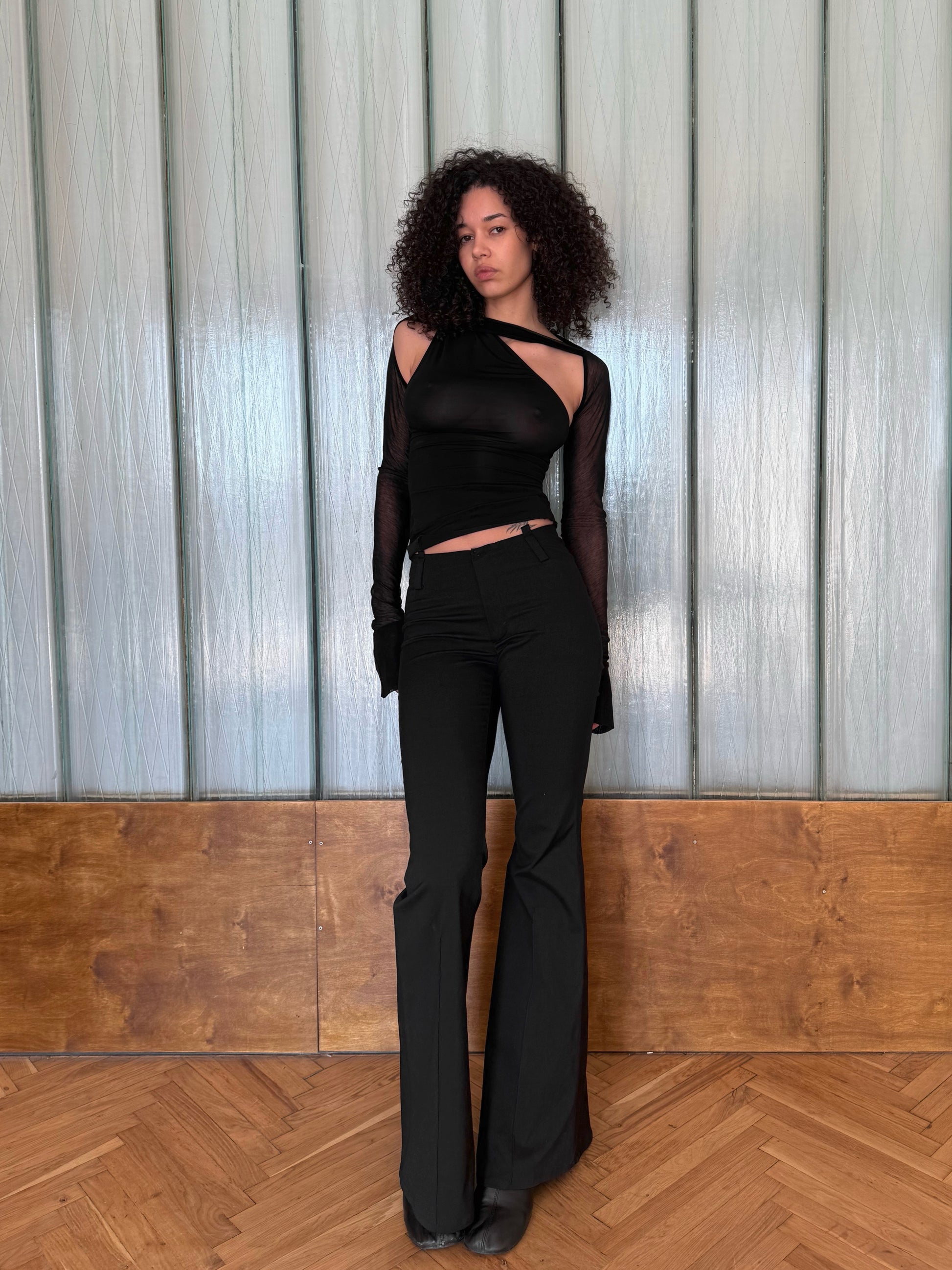 WOOL FLARED LEG PANTS