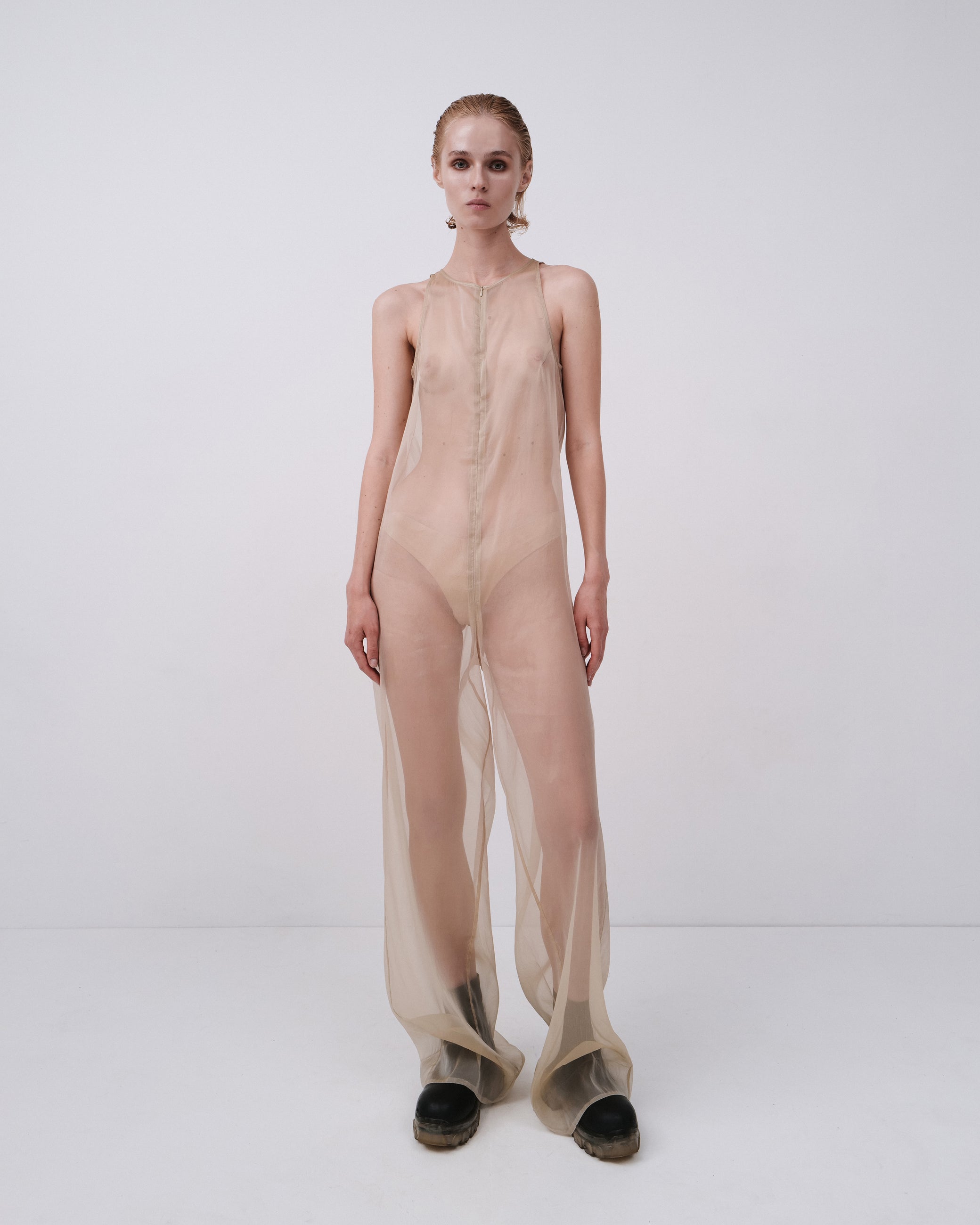 TRANSPARENT JUMPSUIT IN DUST GREEN