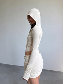 HOODED BODYSUIT IN BEIGE