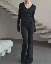 WOOL FLARED LEG PANTS